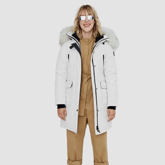 Trinity Mid Length Parka Winter Coat - NOIZE in White (Vegan/Cruelty-Free) - Picture 3 of 5
